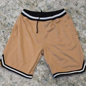 CSG Mens Basketball Shorts Tan Mesh Striped Waistband Athletic Gym Large L